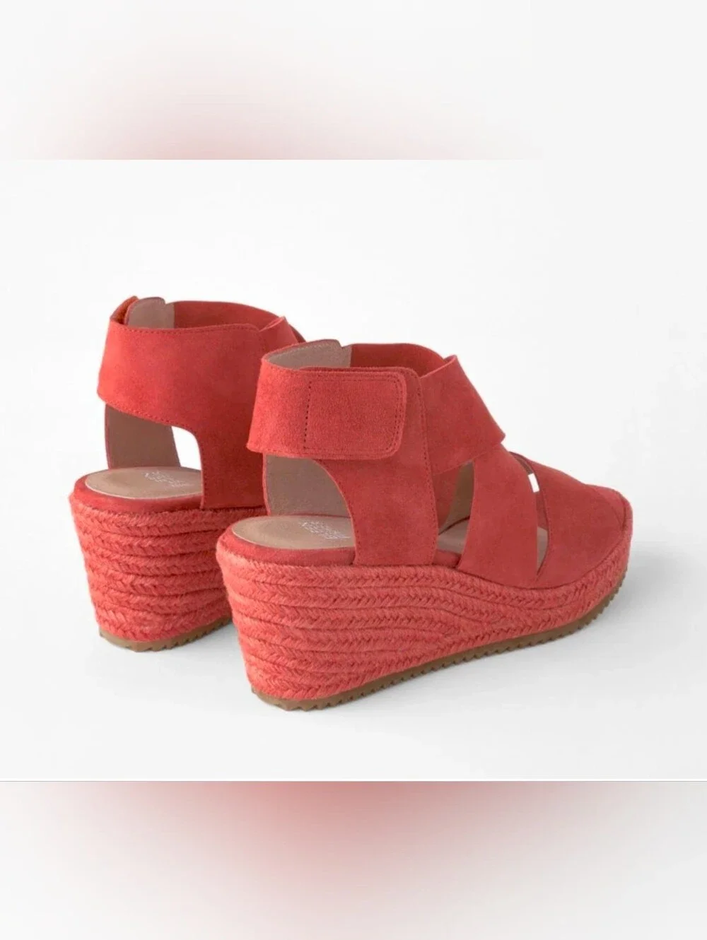 EILEEN FISHER Willow Espadrille CORAL Suede Leather Wedge Sandal 6.5 NWOB